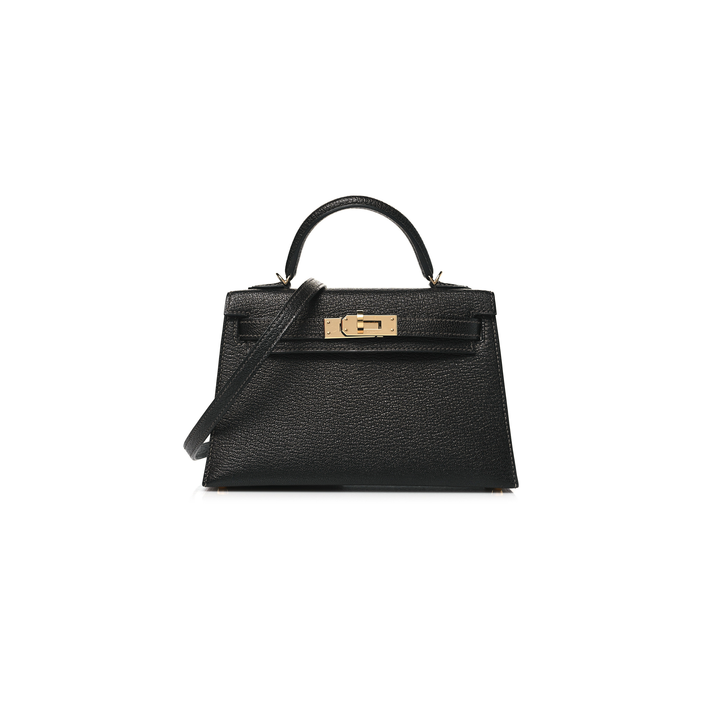 HERMÈS CHEVRE MYSORE HORSESHOE MINI KELLY II SELLIER BLACK ROSE MEXICO  (19*12*5.5cm) 